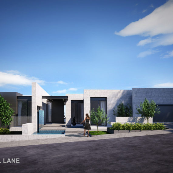 Modern single-story house with a flat roof and minimalist design.