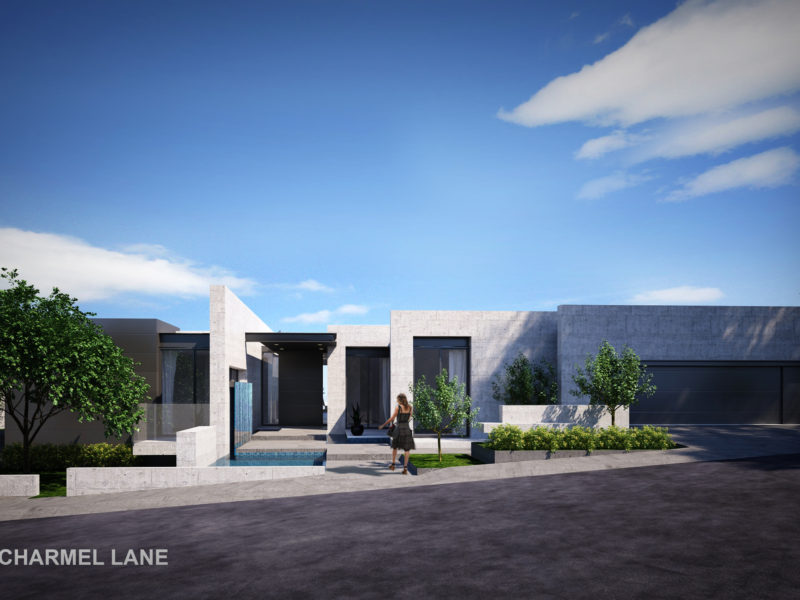 Modern single-story house with a flat roof and minimalist design.